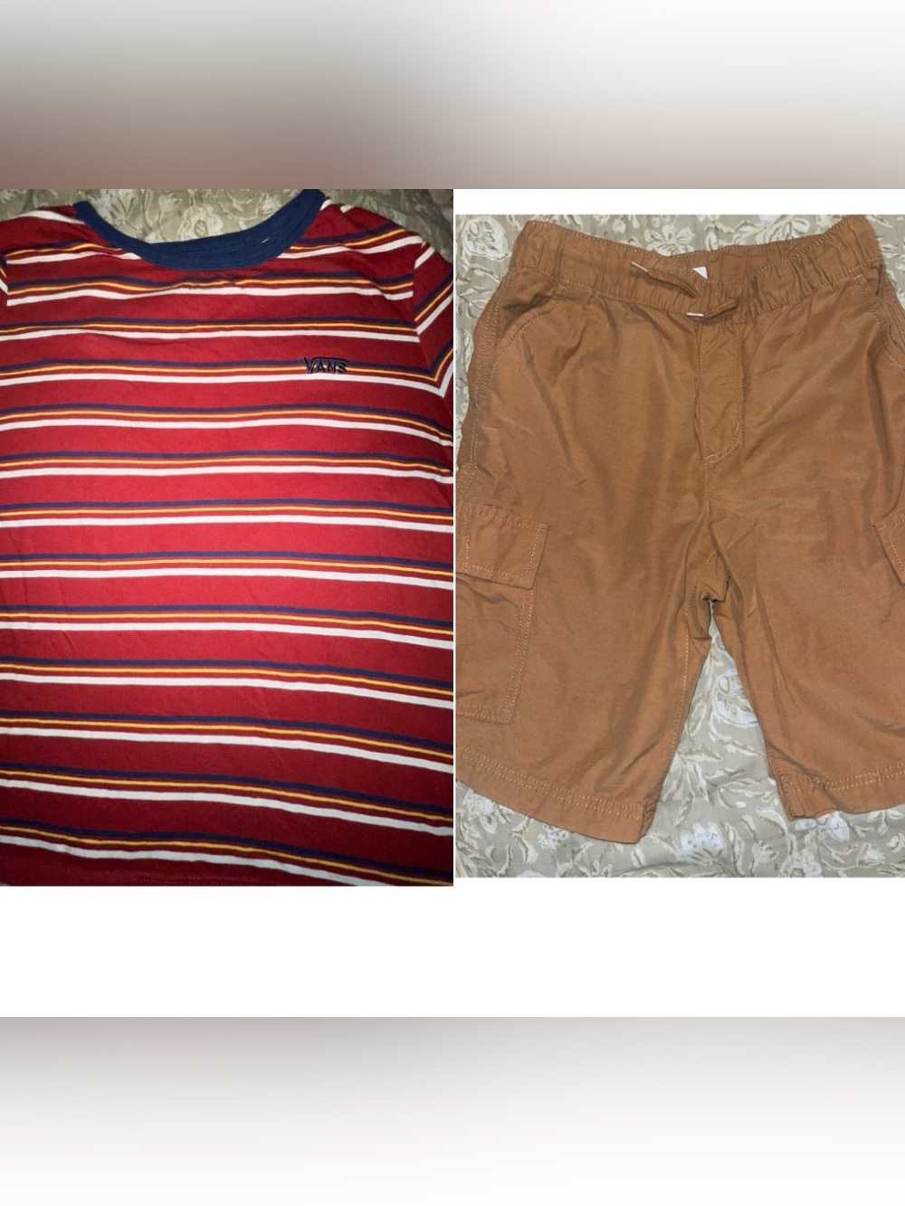 Vans Maroon Striped Tee with Navy Trim & Sonoma shorts